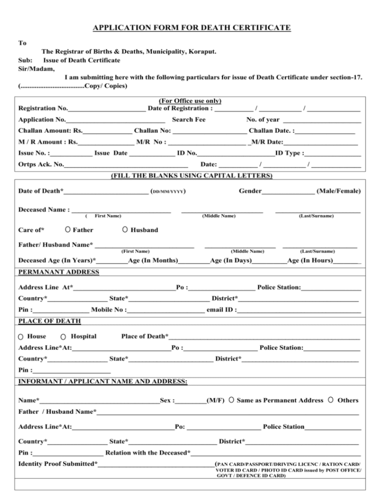 death certificate